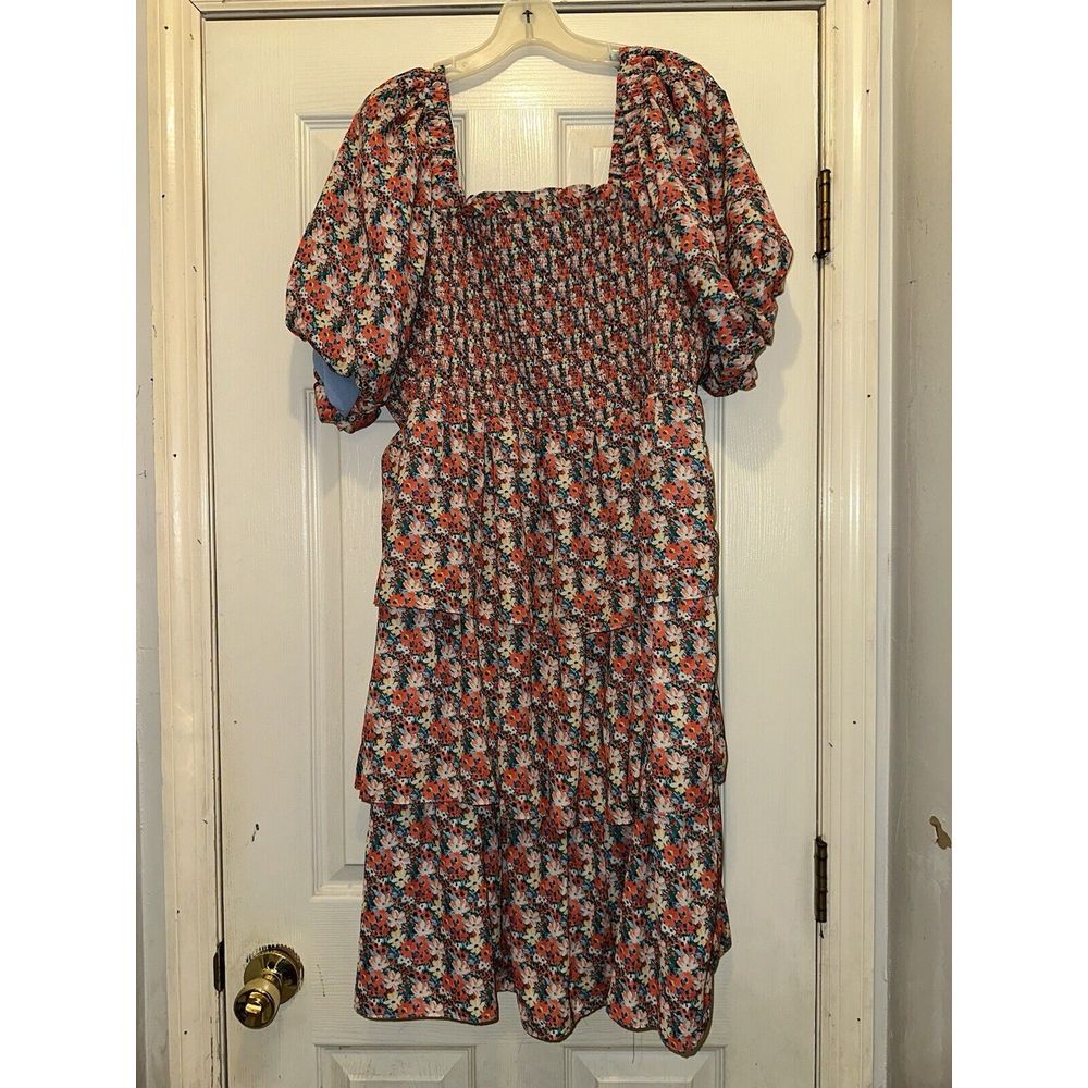 English Factory Smocked Mini floral‎ ruffle Dress Sz 2XL Cottage Core Prairie - Picture 2 of 6